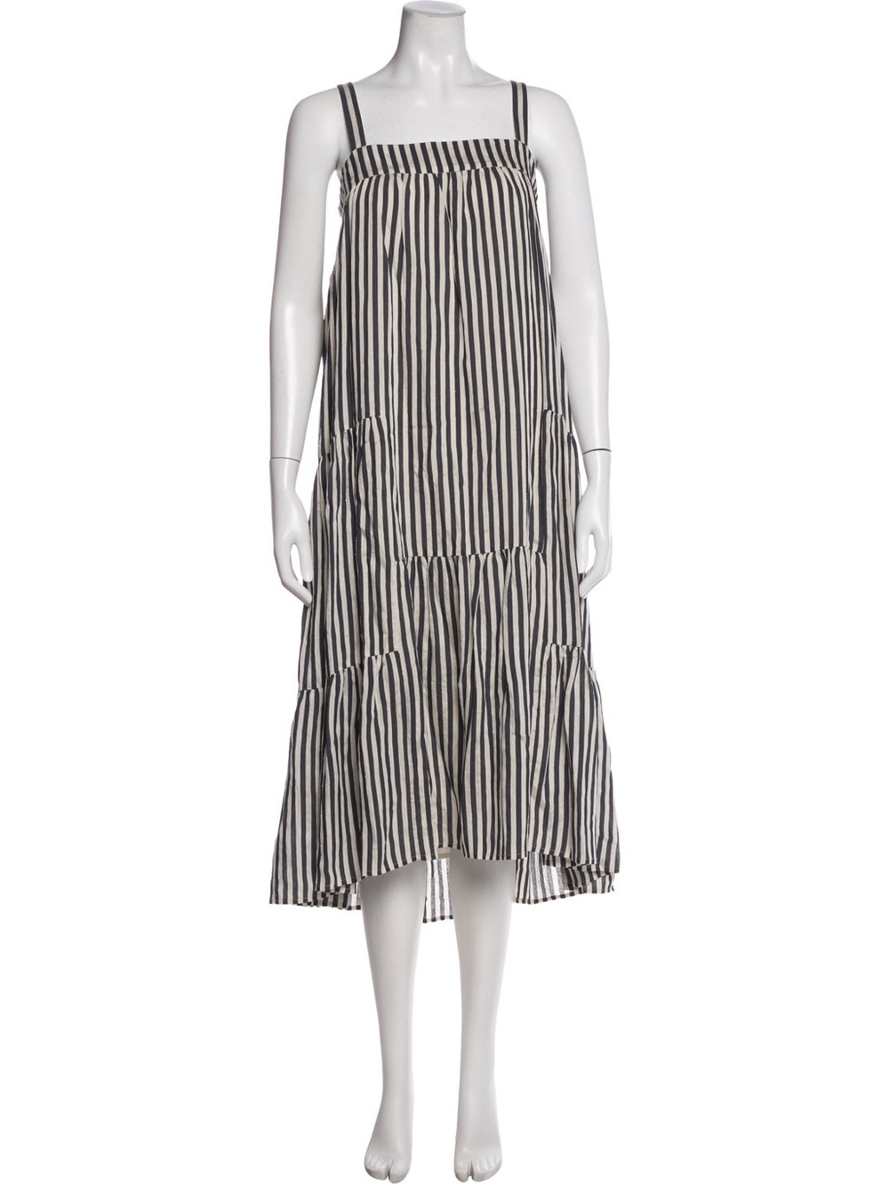 Jenni Kayne Black & White Striped Tiered Midi Dress Size Small
